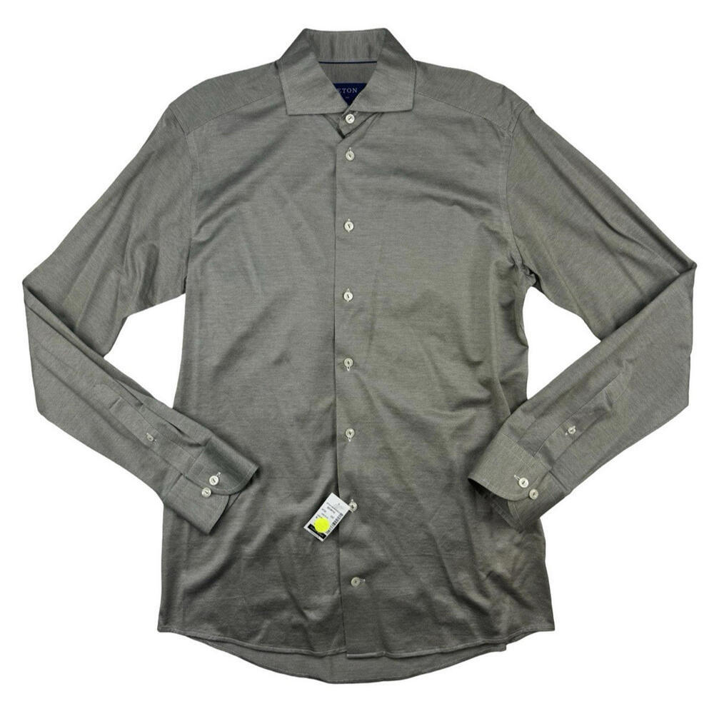 Eton Slim Fit Cotton Casual Button-Up Dress Shirt Green Grey Size M | 39 | 15.5
